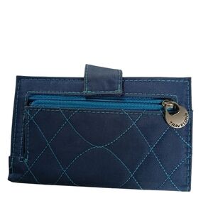 Travelon Wallet Tri-fold Safe RFID Blocking Embroidered Quilted Blue Lightweight